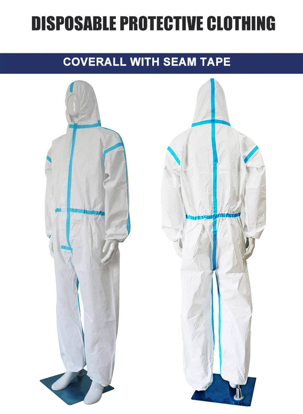 White 50PCS Per Carton M, L, XL, XXL, Xxxl, Xxxxl Protection SMS Hazmat Chemical Protective Suit
