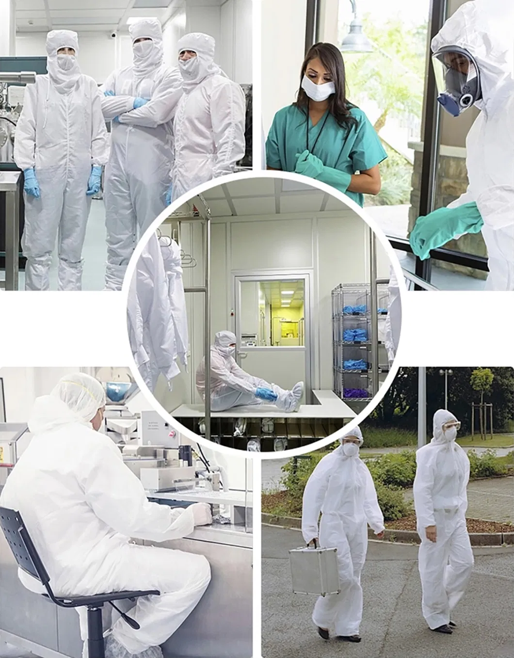 Type 4/5/6 SMS/Nonwoven/Sf/PP/PE/Microporous Disposable Safety Work Wear Clothes Medical Industrial Chemical Protective Clothing Coverall