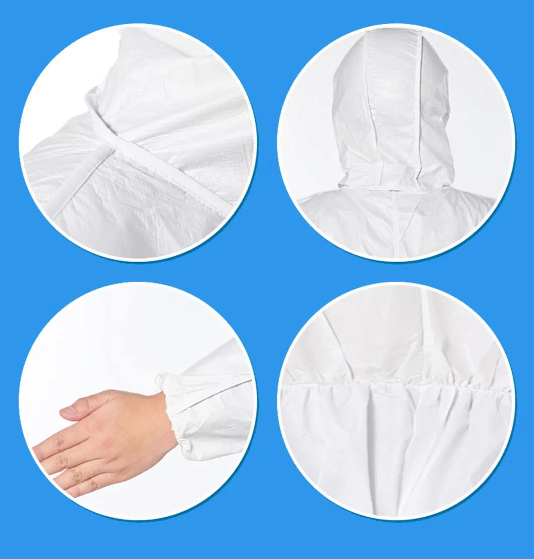 Type 4/5/6 SMS/Nonwoven/Sf/PP/PE/Microporous Disposable Safety Work Wear Clothes Medical Industrial Chemical Protective Clothing Coverall