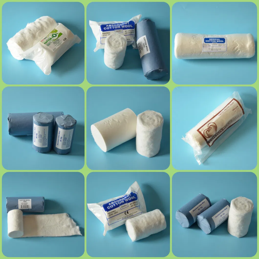 Medical Cotton Roll Absorbent Cotton Roll 50g/100g/200g/300g/400g/454G/500g/1000g in a Roll, Each in a Polybag or Kraftpaper