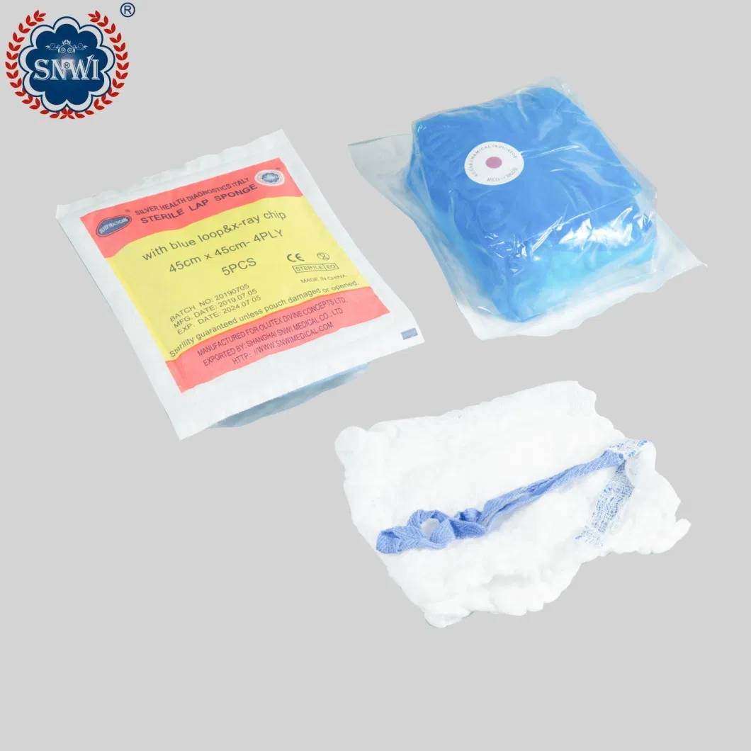 CE ISO Approved 100% Cotton Absorbent Medical Surgical Sterile Dyed Gauze Lap Sponge Abdominal Pad Used in Hospital