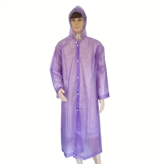 Yellow Color EVA Raincoat Reusable PEVA Rain Poncho with Button Closures 